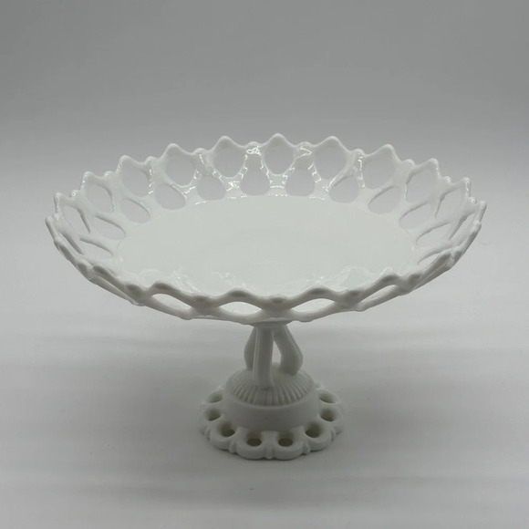 Vintage Westmoreland Milk Glass Doric Round Footed Bowl Compote Open Lace - Picture 1 of 6